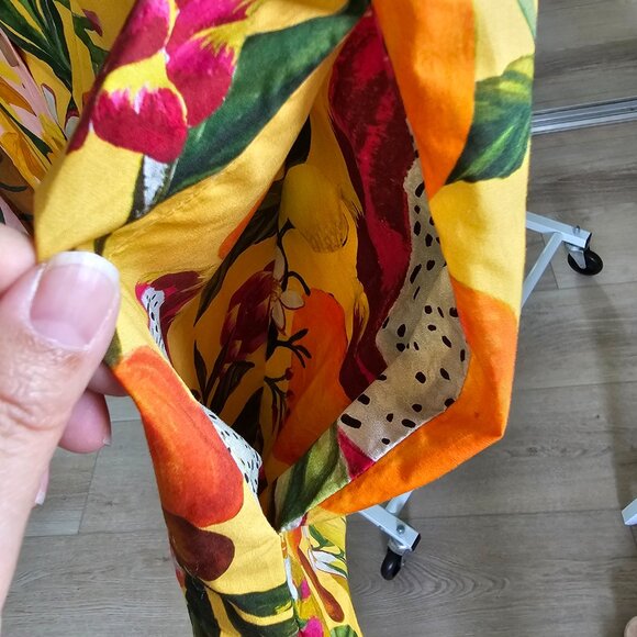 FARM Rio Fruit Print Mini Dress Puff Sleeves Cotton Yellow Pink Green Small - Picture 9 of 10